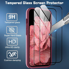 iPhone 14 Shockproof Case with Kickstand &Tempered Glass Screen Protector Pink - FIXgenie