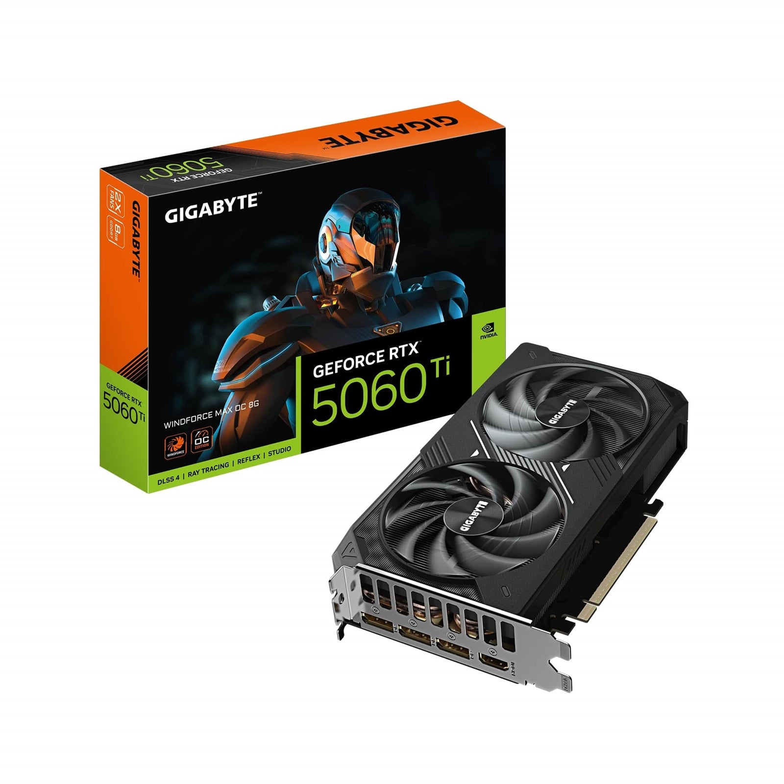Gigabyte NVIDIA GeForce RTX 5060ti Windforce Max OC 8GB GDDR7 Graphics Card, 4608 CUDA Cores, 2587 MHz Core Clock, Dual Fan, 3x DisplayPorts / 1x HDMI Ports