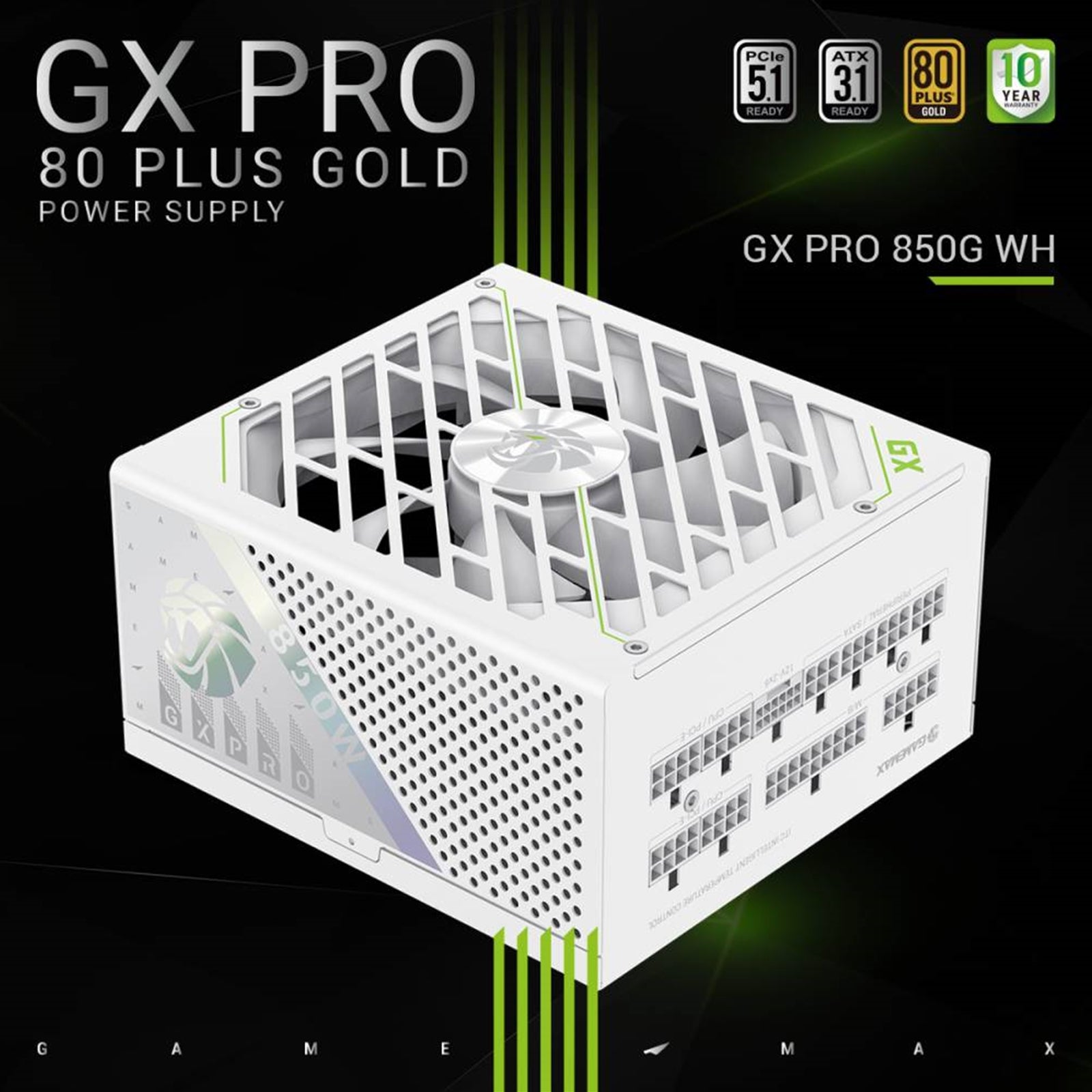 GAMEMAX GX - 850 Pro Modular 80 Plus Gold ATX3.0 PCIe 5.0 PSU With 135mm FDB Fan, White - FIXgenie