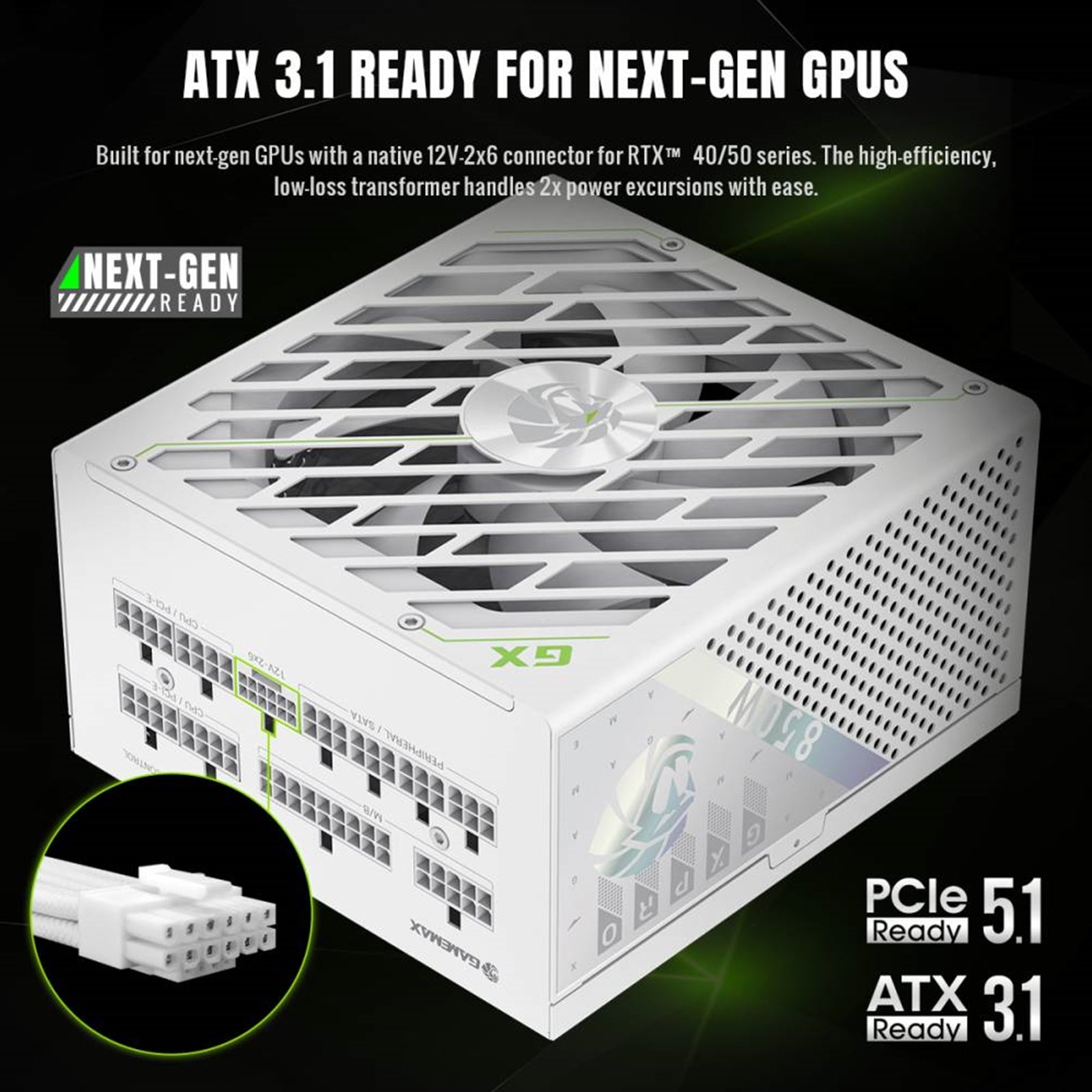 GAMEMAX GX - 850 Pro Modular 80 Plus Gold ATX3.0 PCIe 5.0 PSU With 135mm FDB Fan, White - FIXgenie