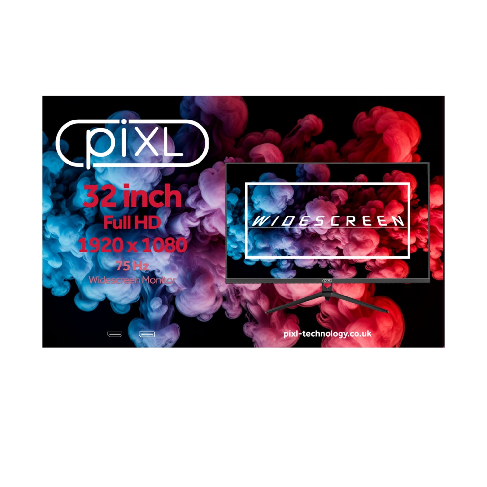 piXL CM32F11 32 Inch Frameless Monitor, Widescreen IPS LCD Panel, Full HD 1920x1080, 4ms Response Time, 75Hz Refresh, Display Port / HDMI, 16.7 Million Colour Support, VESA Wall Mount, Black Finish, 3 Year Warranty - FIXgenie