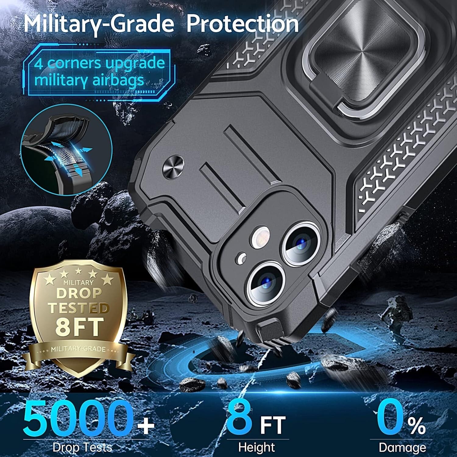 iPhone 11 Case Military Grade Shockproof Protective Phone Case Cover w/ Ring Sta - FIXgenie