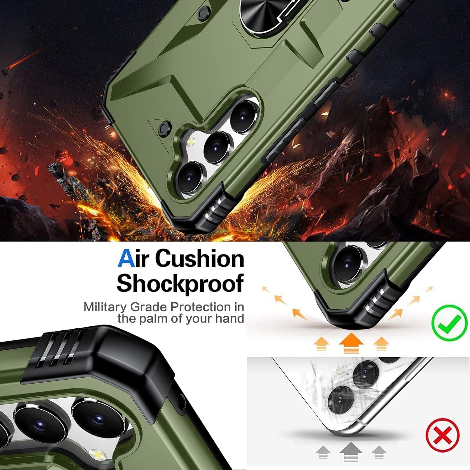 Samsung Galaxy A54 Heavy Duty Case Cover w/ Screen and Camera Protector Green - FIXgenie