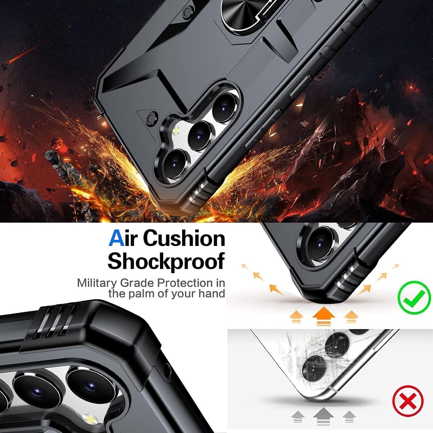 Samsung Galaxy A54 Heavy Duty Case Cover w/ Screen and Camera Protector Black - FIXgenie