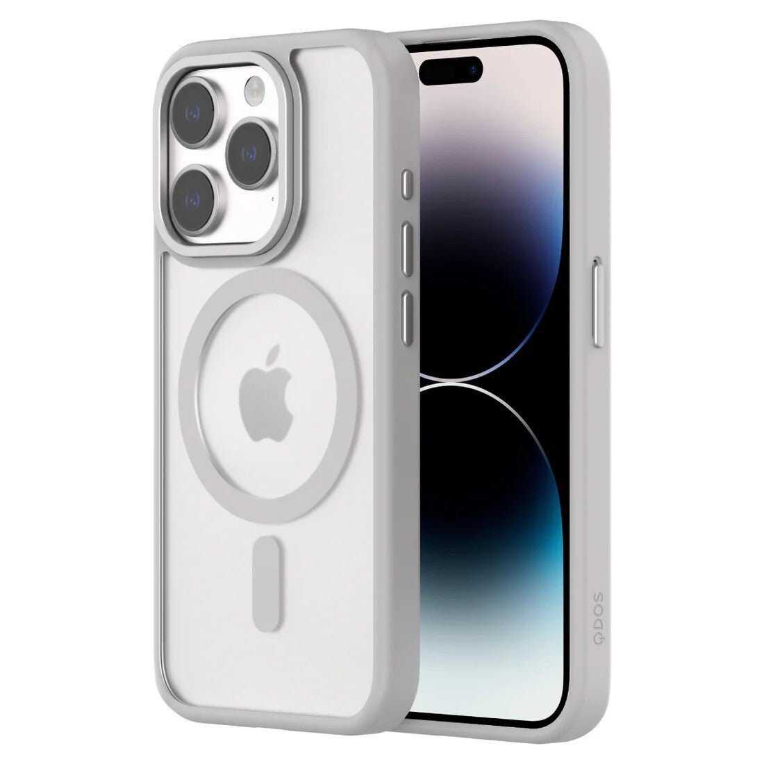 QDOS iPhone 15, 15 Pro White Grey Clear Case with MagSafe Hybrid Soft with Snap - FIXgenie