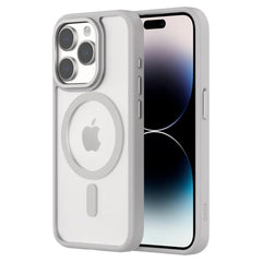 QDOS iPhone 15, 15 Pro White Grey Clear Case with MagSafe Hybrid Soft with Snap - FIXgenie