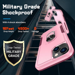 iPhone 14 Shockproof Case with Kickstand &Tempered Glass Screen Protector Pink - FIXgenie