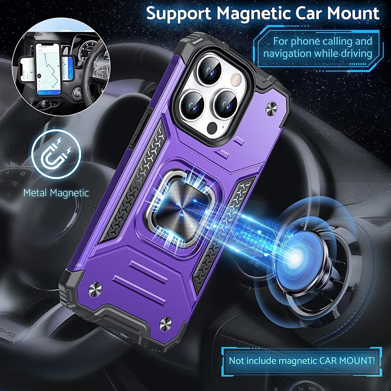 iPhone 14 Pro Military Grade Shockproof Case Cover with Kickstand Ring - FIXgenie