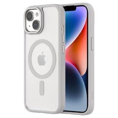 QDOS iPhone 15, 15 Pro White Grey Clear Case with MagSafe Hybrid Soft with Snap - FIXgenie