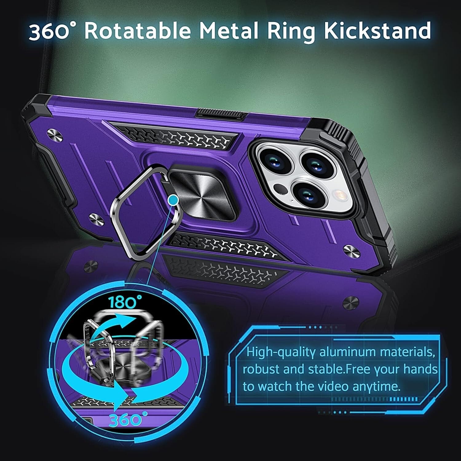 iPhone 14 Pro Military Grade Shockproof Case Cover with Kickstand Ring - FIXgenie