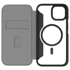 QDOS Hybrid Fold iPhone 14 / 13 Wallet Case Magsafe Clear / Black - FIXgenie