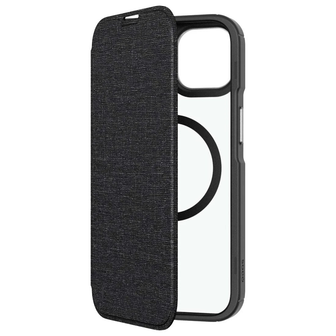 QDOS Hybrid Fold iPhone 14 / 13 Wallet Case Magsafe Clear / Black - FIXgenie