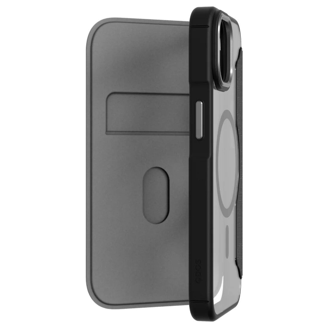 QDOS Hybrid Fold iPhone 14 / 13 Wallet Case Magsafe Clear / Black - FIXgenie