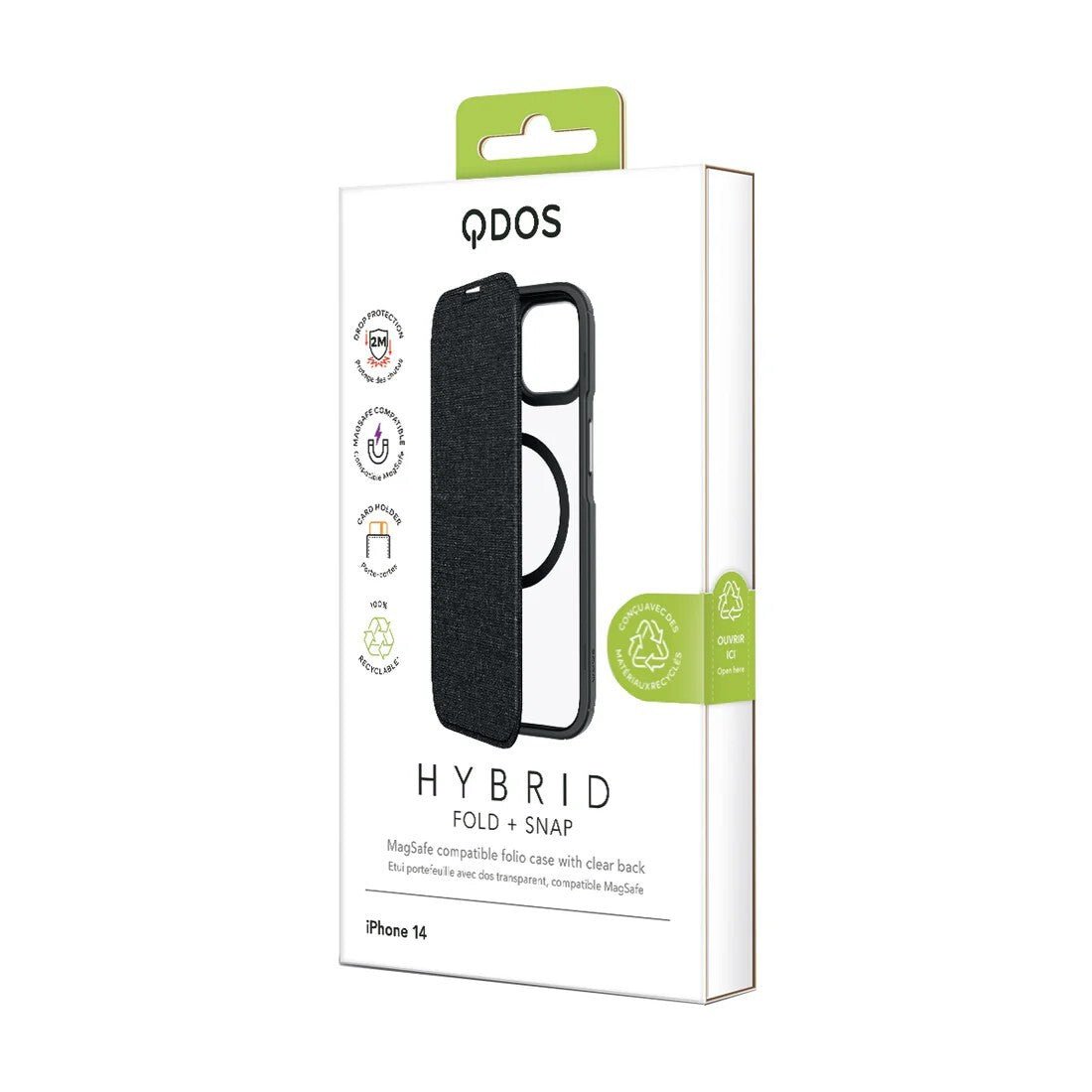 QDOS Hybrid Fold iPhone 14 / 13 Wallet Case Magsafe Clear / Black - FIXgenie