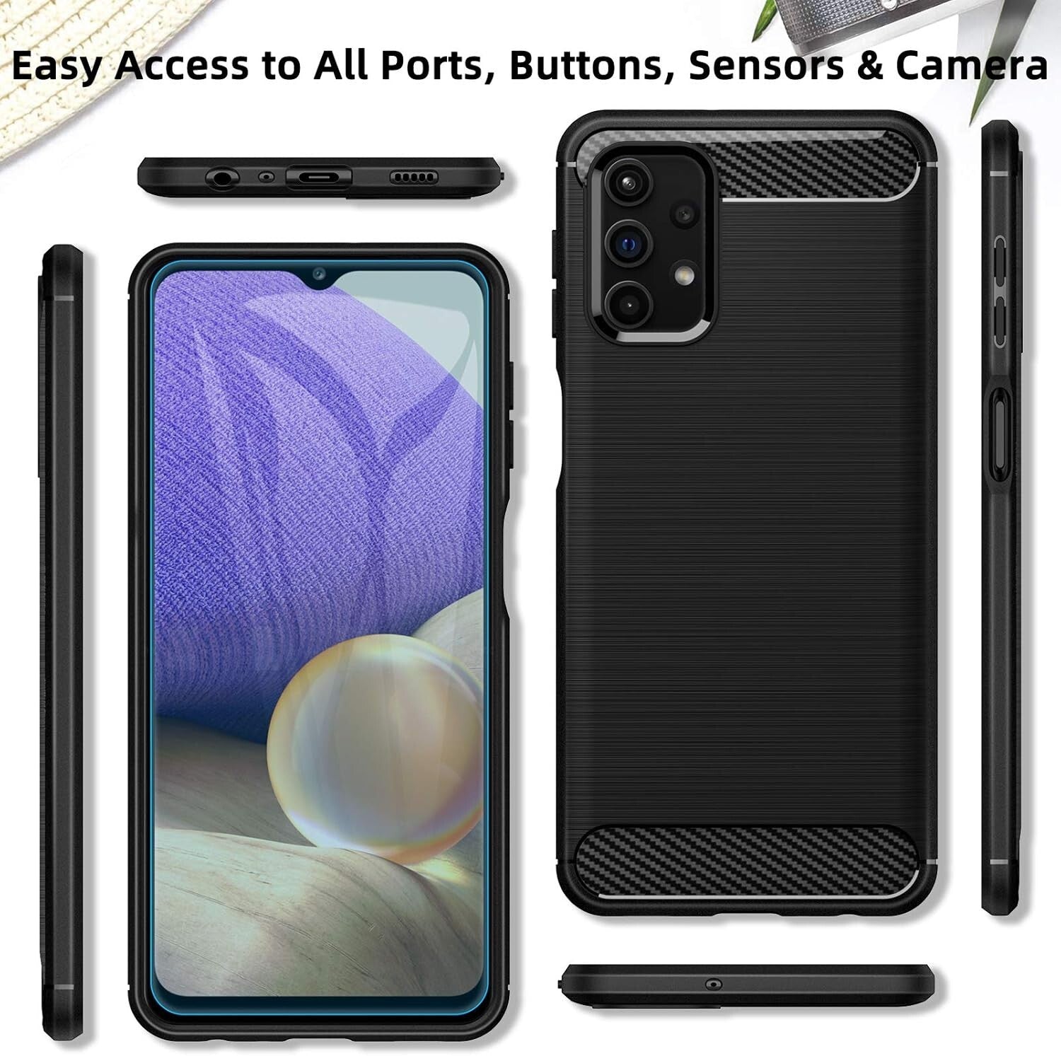 Samsung Galaxy A32 5G / M32 5G Shockproof Soft Silicone Cover Case w/ Screen Pro - FIXgenie