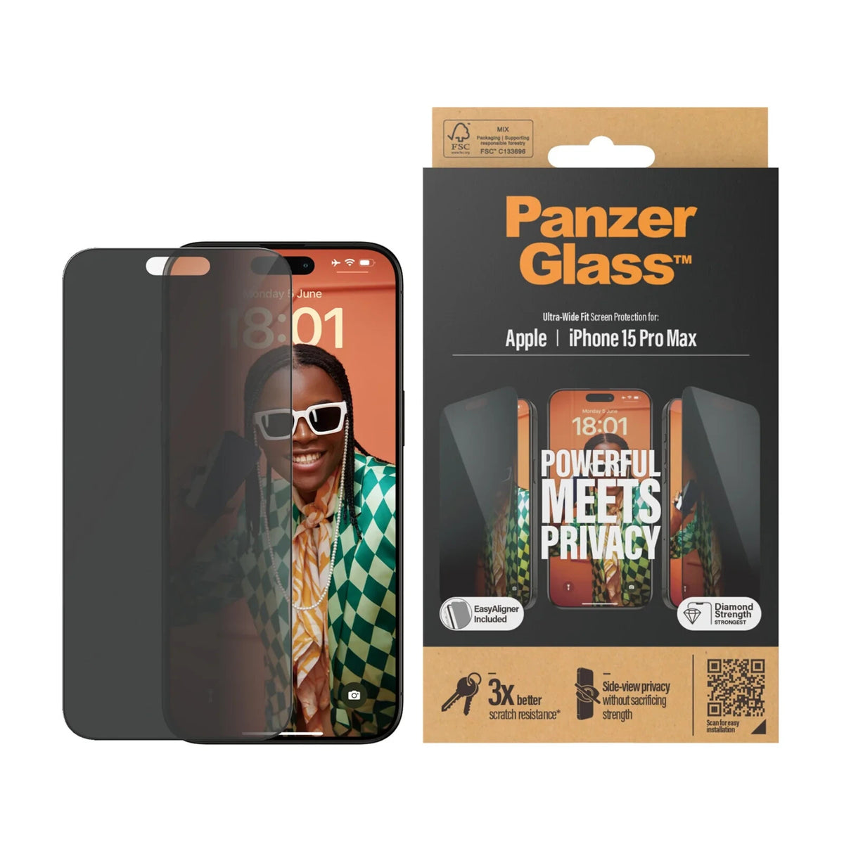 PanzerGlass® Privacy Screen Protector iPhone 15 Pro Max Ultra - Wide Fit - FIXgenie