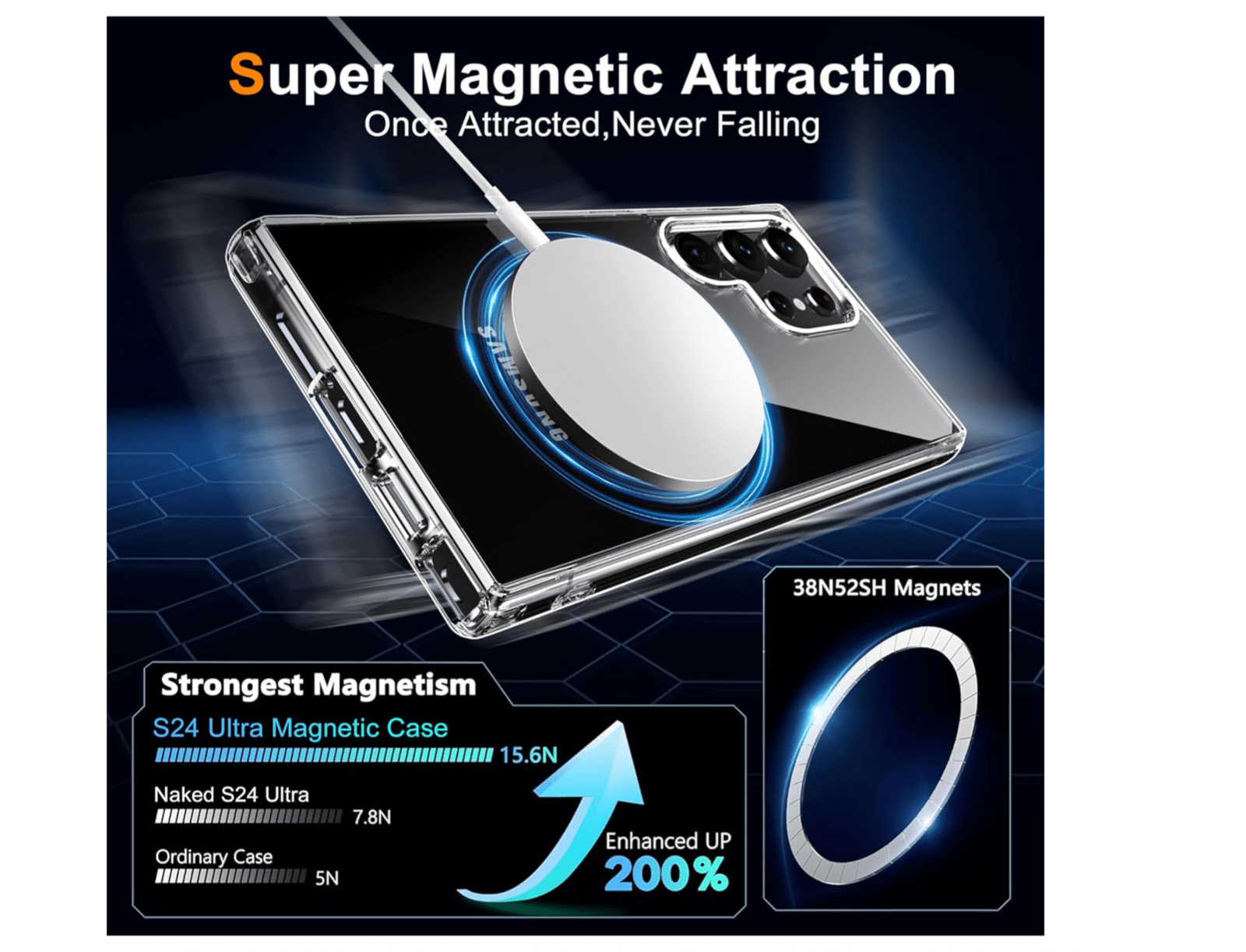 Clear Non - Yellowing Protective Magnetic Case For Samsung Galaxy S24 Ultra - FIXgenie