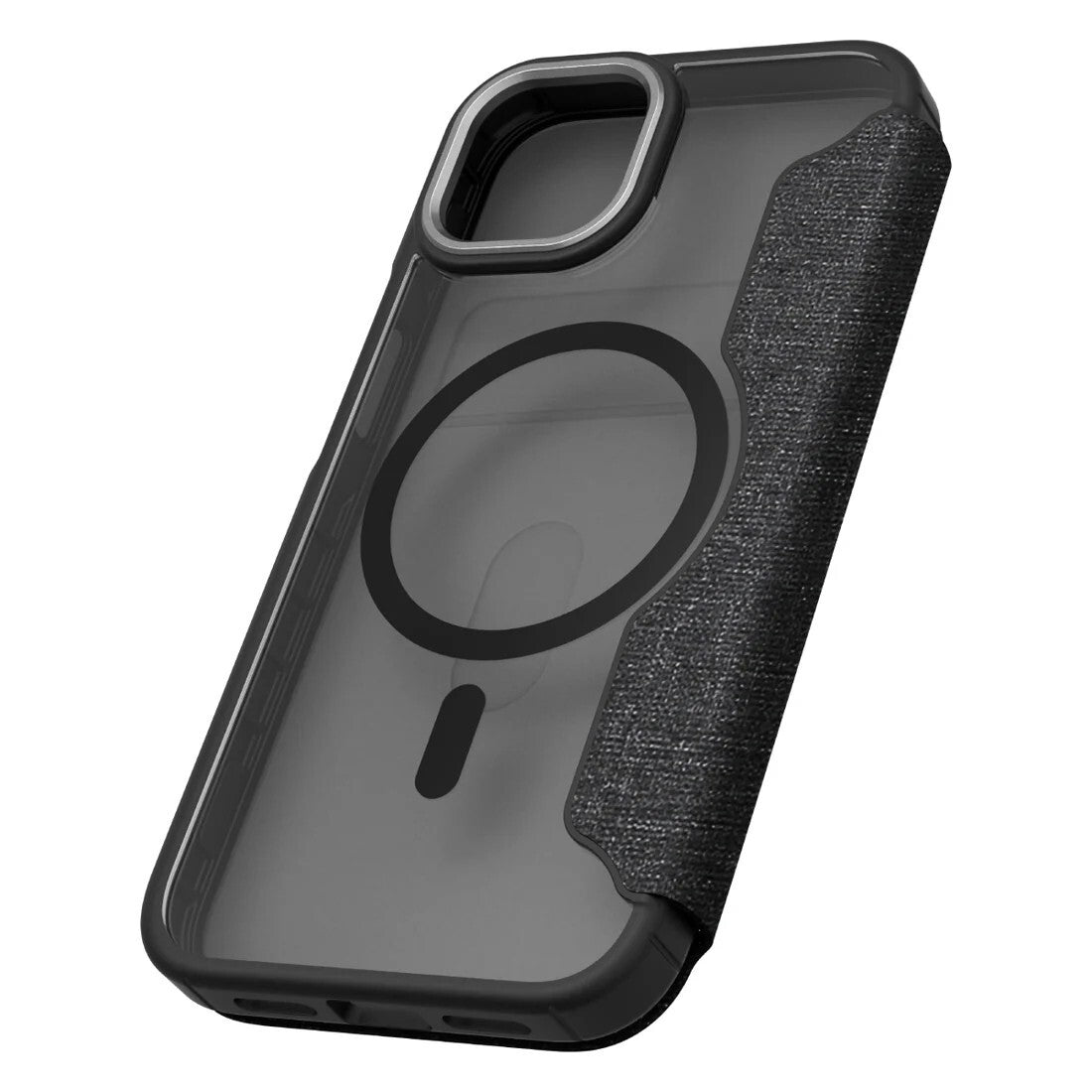 QDOS Hybrid Fold iPhone 14 / 13 Wallet Case Magsafe Clear / Black - FIXgenie