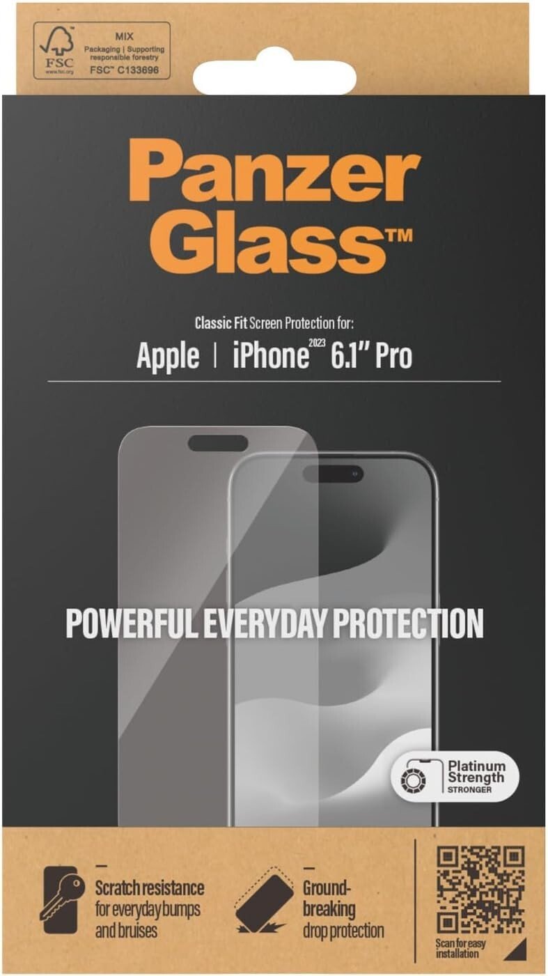 PanzerGlass Classic Fit Screen Protector for Apple iPhone 15 Pro - FIXgenie