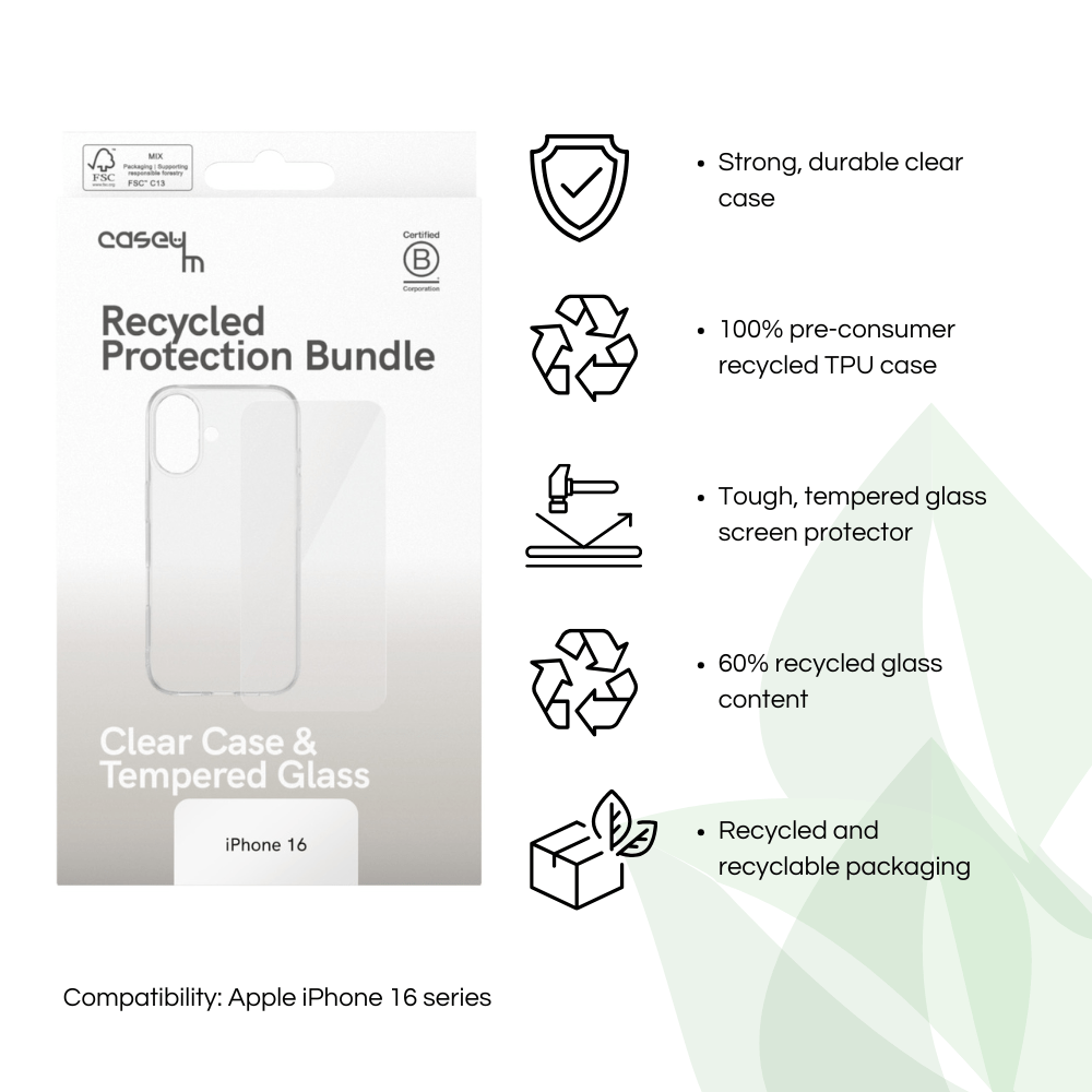 iPhone 16 Series Caseym Recycled Bundle Clear Case w/ Protector Open Box - FIXgenie