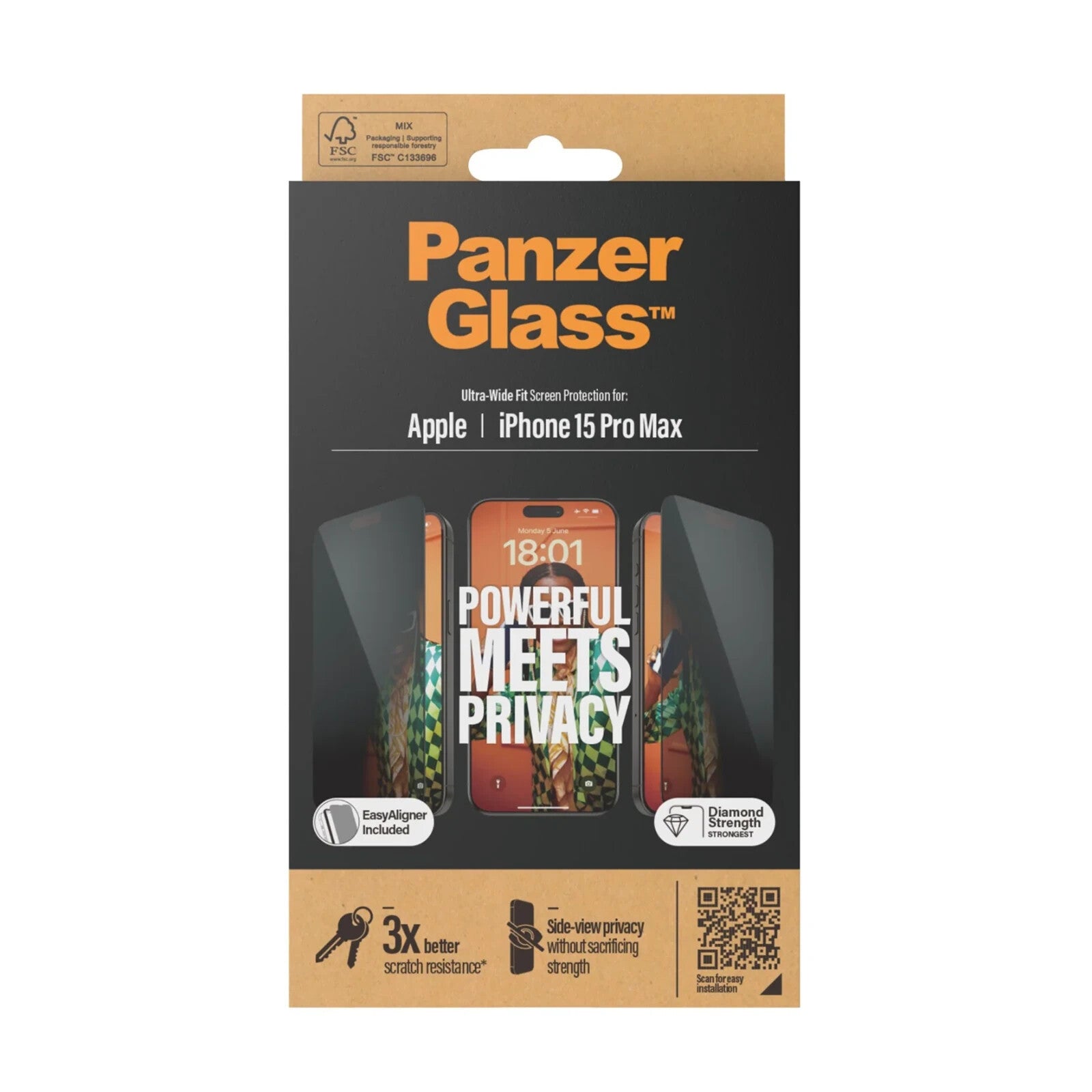 PanzerGlass® Privacy Screen Protector iPhone 15 Pro Max Ultra - Wide Fit - FIXgenie