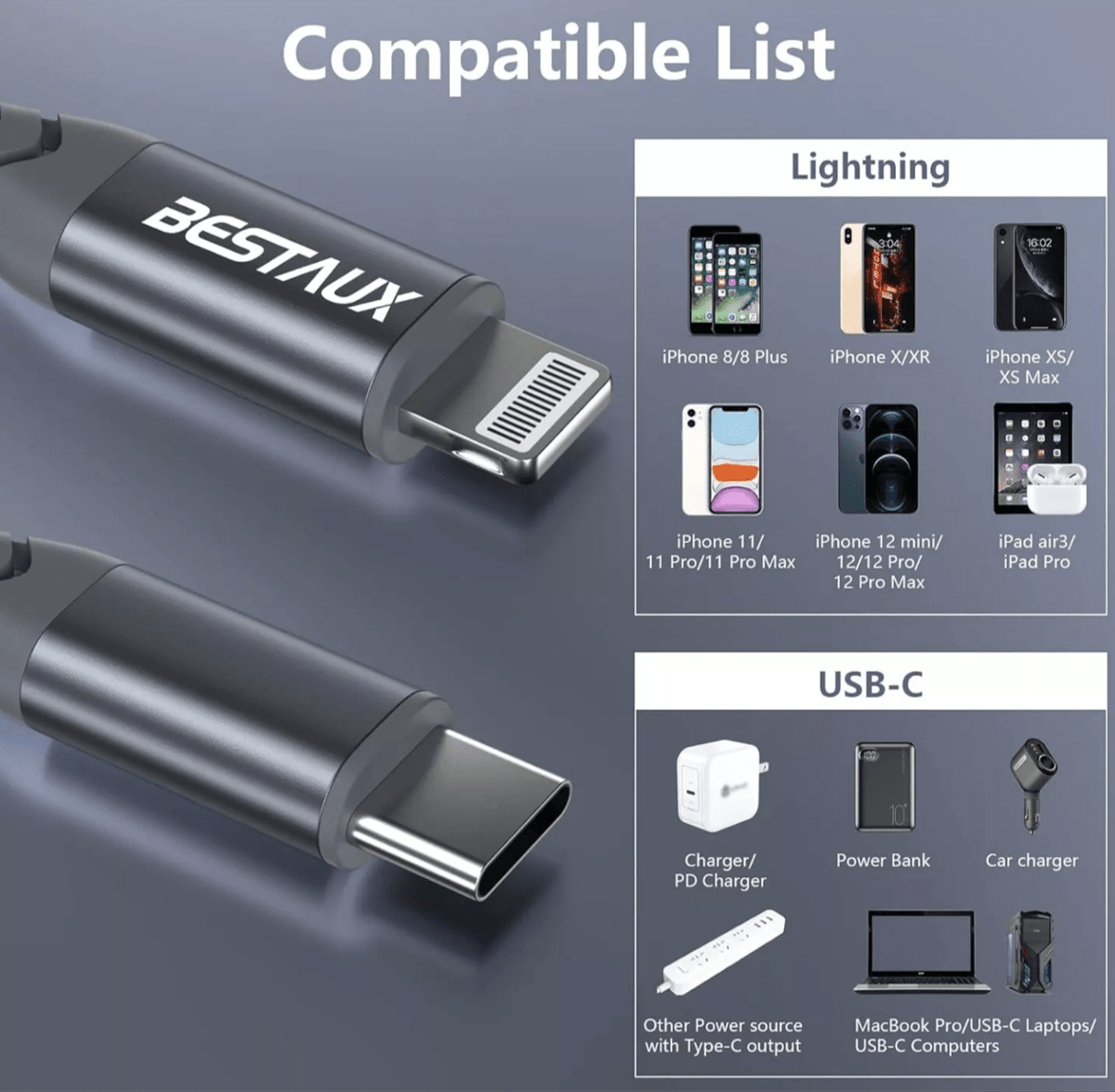 BESTAUX 18W USB C to Lightning Cable Apple MFi Certified Quick Charge 1M - FIXgenie
