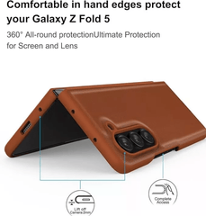Shockproof Slim Fit PU Leather Case for Samsung Galaxy Z Fold 5 Brown - FIXgenie