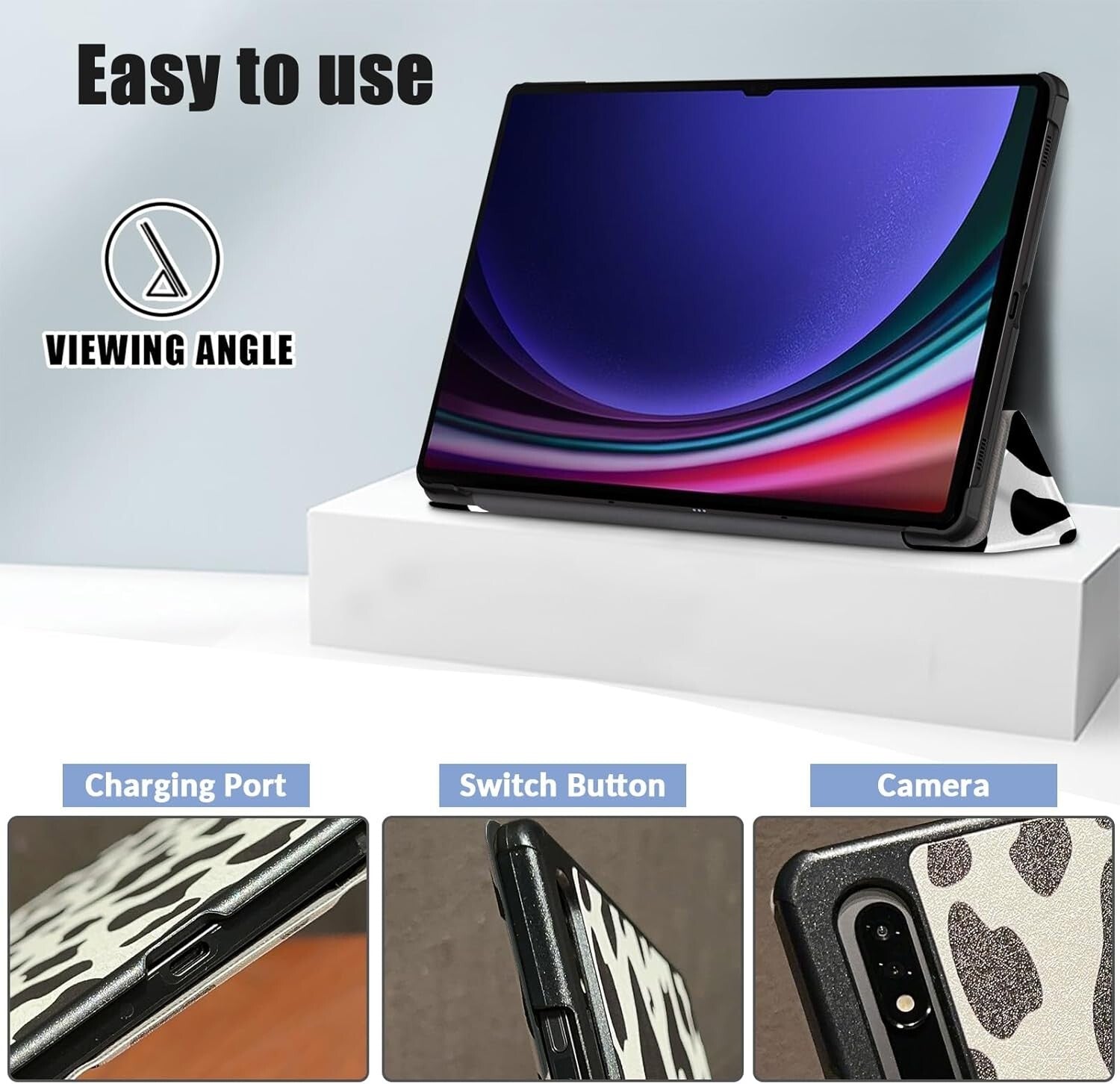 For Samsung Galaxy Tab S9 11'' Case Smart Book Stand Cover Cute Cow - FIXgenie