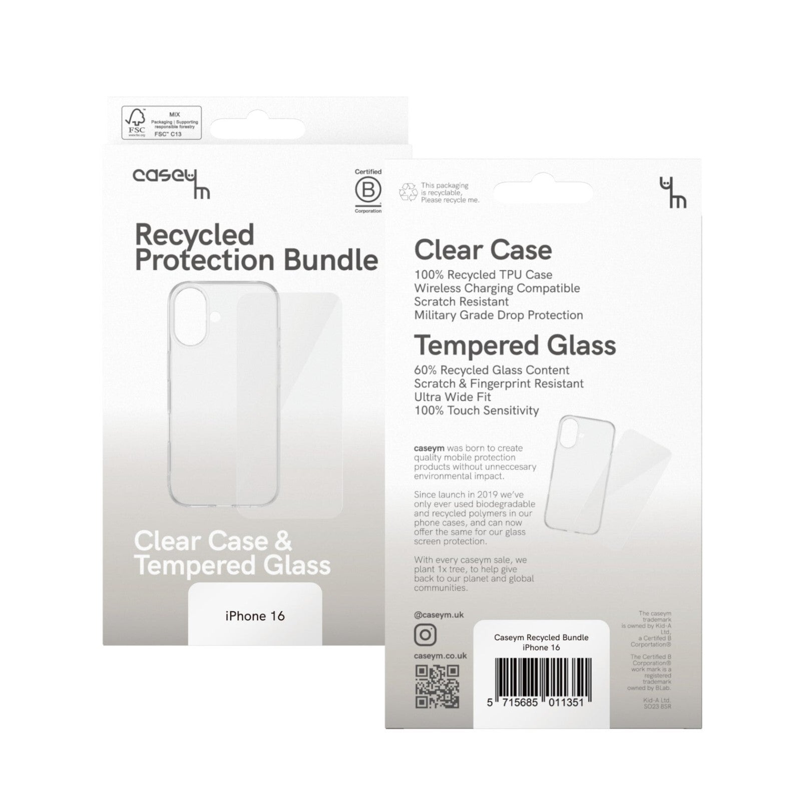iPhone 16 Series Caseym Recycled Bundle Clear Case w/ Protector Open Box - FIXgenie