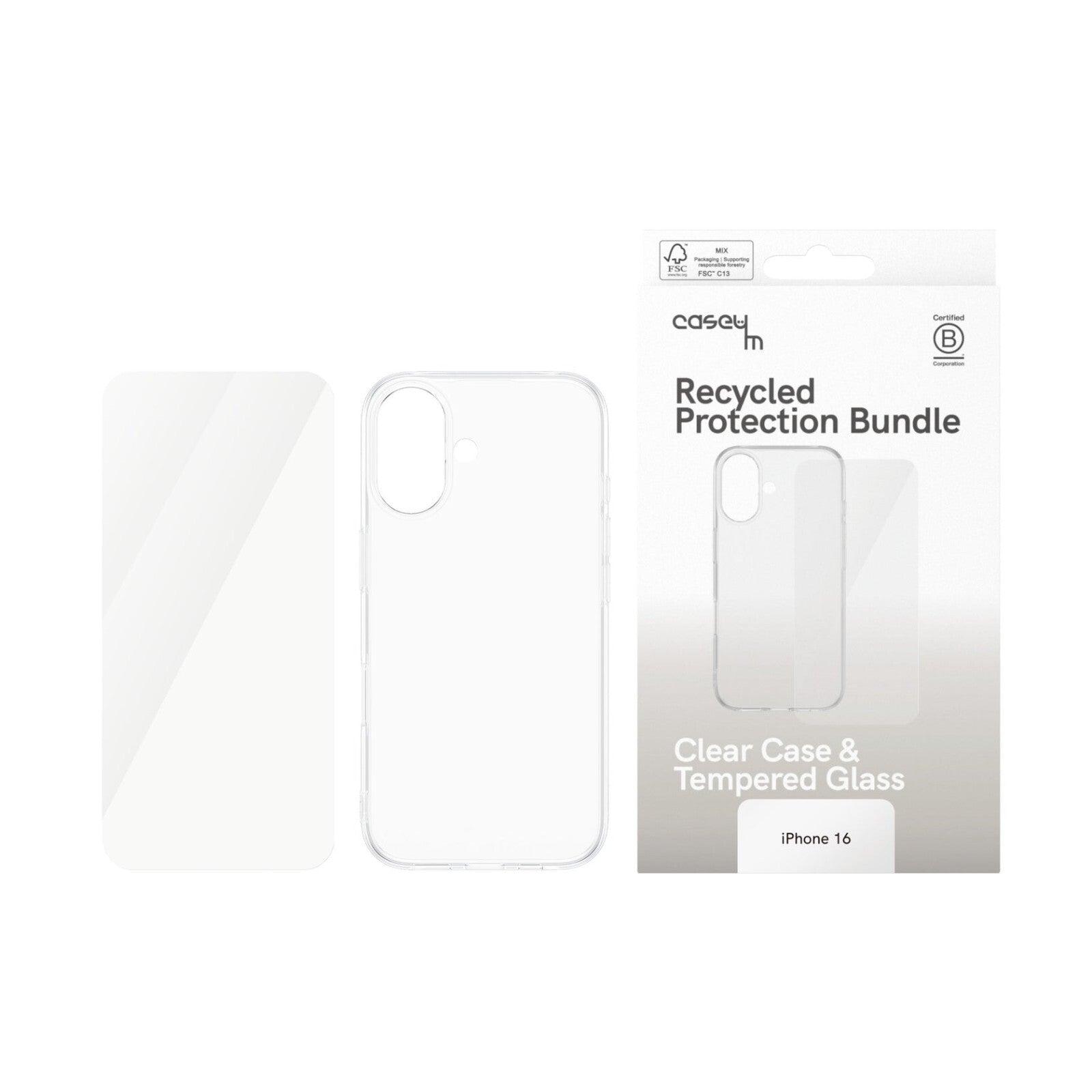 iPhone 16 Series Caseym Recycled Bundle Clear Case w/ Protector Open Box - FIXgenie