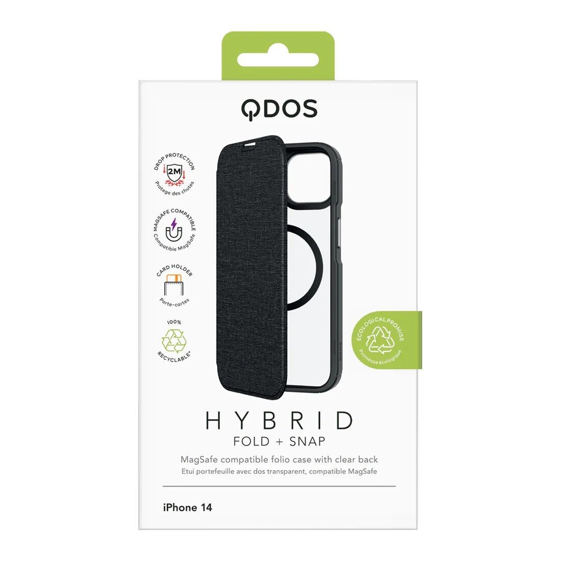 QDOS Hybrid Fold iPhone 14 / 13 Wallet Case Magsafe Clear / Black - FIXgenie