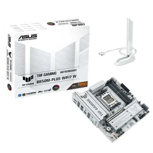 Asus TUF GAMING B850M - PLUS WIFI7 W, AMD B850, AM5, Micro ATX, 4 DDR5, HDMI, DP, Wi - Fi 7, 2.5G LAN, 3x M.2, White - FIXgenie