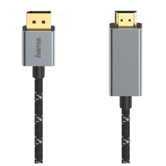 Hama DisplayPort Male to HDMI Male Converter Cable, Ultra - HD 4K, 1.5 Metre, Black/Grey - FIXgenie