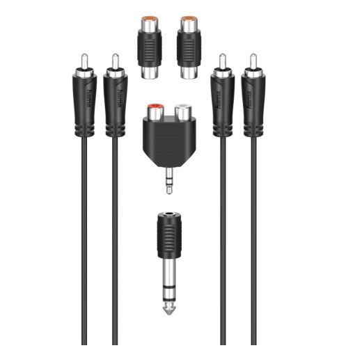Hama RCA Connection Kit, 2x RCA Plugs to 2x RCA Plugs, 4x Adapters, 2.5 Metre - FIXgenie