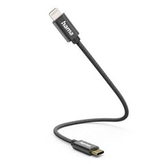 Hama Charging/Data USB - C to Lightning Cable, 480Mbps, Nylon Sheath, Gold - Plated, 0.2 Metre, Black, MFI Certified - FIXgenie