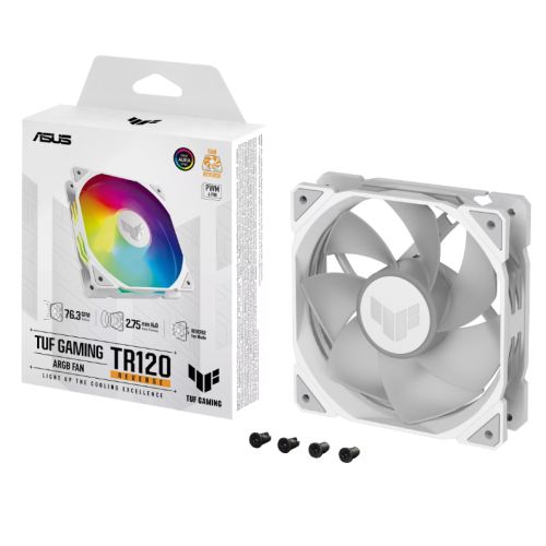 Asus TUF Gaming TR120 ARGB Reverse Blade 120mm PWM Case Fan, Hydraulic Bearing, 28mm Frame, Double - layer LED Matrix Design, 2000 RPM, White - FIXgenie