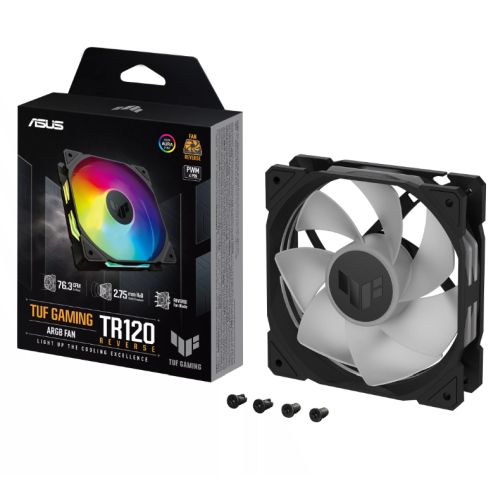 Asus TUF Gaming TR120 ARGB Reverse Blade 120mm PWM Case Fan, Hydraulic Bearing, 28mm Frame, Double - layer LED Matrix Design, 2000 RPM, Black - FIXgenie