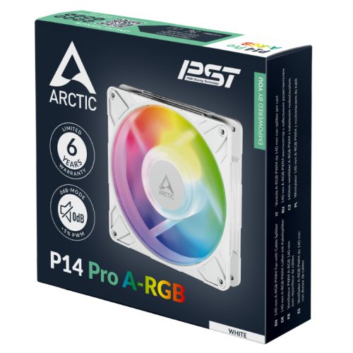 ARCTIC P14 Pro ARGB 14cm PWM Case Fan w/ Cable Splitter, Fluid Dynamic Bearing, 400 - 2500 RPM, White - FIXgenie