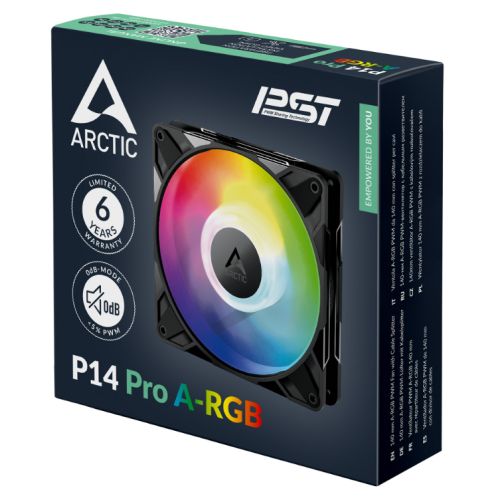 ARCTIC P14 Pro ARGB 14cm PWM Case Fan w/ Cable Splitter, Fluid Dynamic Bearing, 400 - 2500 RPM, Black - FIXgenie
