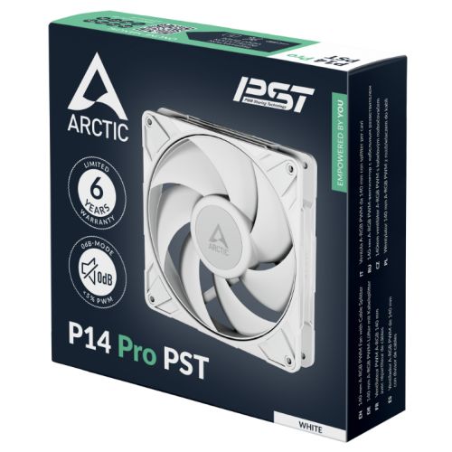 ARCTIC P14 Pro PST 14cm PWM Case Fan w/ Cable Splitter, Fluid Dynamic Bearing, 400 - 2500 RPM, White - FIXgenie