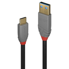 Lindy 36912 1.5m USB - A (M) 3.2 To USB - C (M) 3.2 5 Amp PD 3.0 Anthra Line 10Gbps Cable - Black - FIXgenie