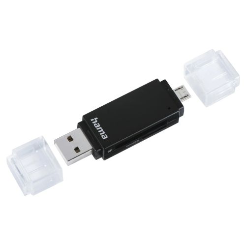 Hama Basic External USB 2.0 OTG Card Reader, USB - A + Micro B, SD/microSD, Black, USB Powered - FIXgenie