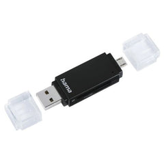 Hama Basic External USB 2.0 OTG Card Reader, USB - A + Micro B, SD/microSD, Black, USB Powered - FIXgenie