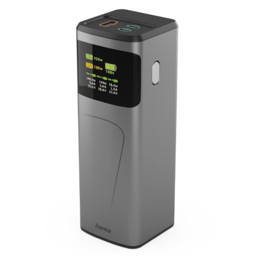 Hama High Power 150W 24000mAh Power Pack, 2x USB - C, USB - A, Fast Charging, Colour Display - FIXgenie