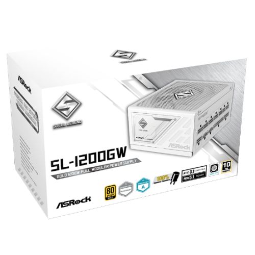 Asrock 1200W Steel Legend SL - 1200G PSU, Fully Modular, 80+ Gold, Cybenetics Platinum & Lambda A, ATX 3.1, PCIe 5.1, White - FIXgenie