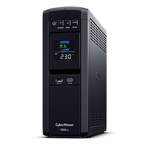 CyberPower PFC Sinewave 1350VA Line Interactive Tower UPS, 810W, LCD Display, 2x UK Plug, 4x IEC, AVR Energy Saving - FIXgenie