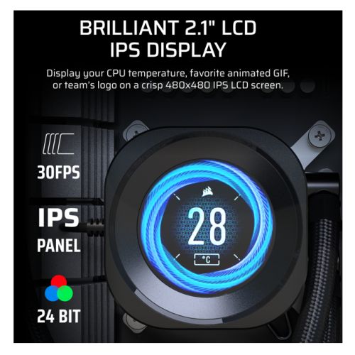 Corsair NAUTILUS RS LCD Module, Customisable 2.1" IPS LCD Screen, iCUE, Black *For Corsair NAUTILUS RS & NAUTILUS RS ARGB CPU Coolers Only* - FIXgenie