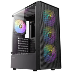 Antec AX26 RGB Elite Mid-Tower Gaming PC Case - Pre-Installed 4 x 120mm Fixed-RGB Fans, Tempered Glass Side Panel, High-Airflow Mesh Front - ATX/Micro-ATX/ITX