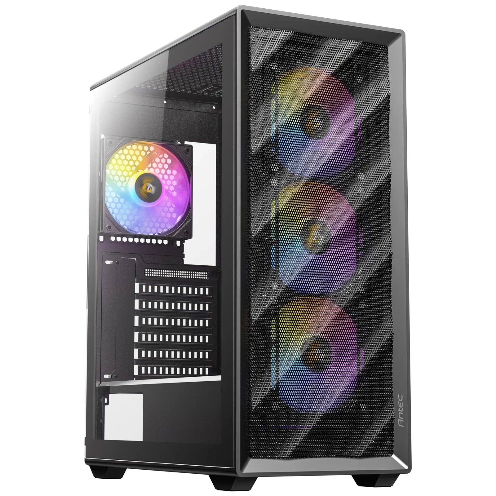 ANTEC AX85 ARGB Case, Black, Mid Tower, 2 x USB 3.0, Tempered Glass Side WIndow Panel, Large Mesh Front Panel for Excellent Cooling Performance, 4 x Addressable RGB Fans Included with Hub
