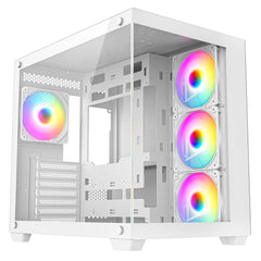 CRONUS Pallas Case, Gaming, White, Mid Tower, 1 x USB 3.0 / 2 x USB 2.0, Tempered Glass Front & Side Window Panels, RGB LED Fans, ATX, Micro ATX, Mini - ITX, Stealth Motherboard Compatible - FIXgenie